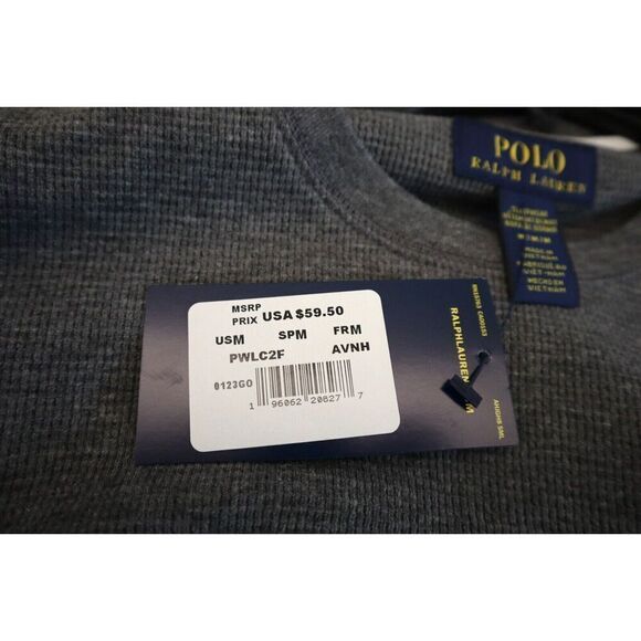 Polo Ralph Lauren PWLC2F Men's Sz M Charcoal Heather Waffle L/S Crew Shirt - Picture 5 of 9